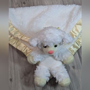 Aurora Baby White Lamb Sheep Lovey Security Yellow Satin Trim Plush 2016